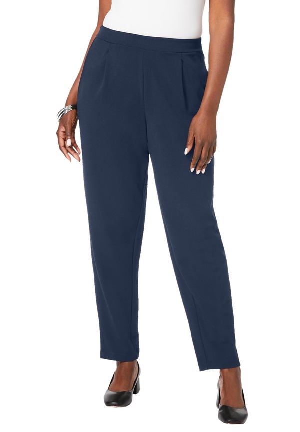 ジェシカ英国の首都 レディース ボトムス ジーンズズボン下 引っ切り無い 縮緬 編み物 Jessica London Stretch Knit Crepe Straight Leg Pants Navy 米国海軍