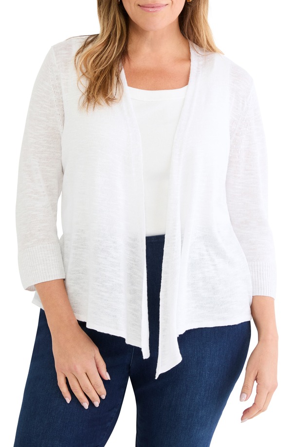 ニックプラスゾーイ レディース アウター パーカー・スウェット ジレー 編み物 リネン NIC+ZOE Slub Knit Linen Blend 4-Way Cardigan Paper White 白いこと