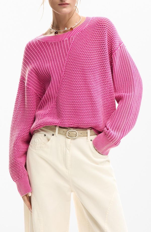 デジグアル レディース アウター パーカー・スウェット 労働者の一団のど首 スウェーター Desigual Fine Gauge Crewneck Sweater Pink サクラ色