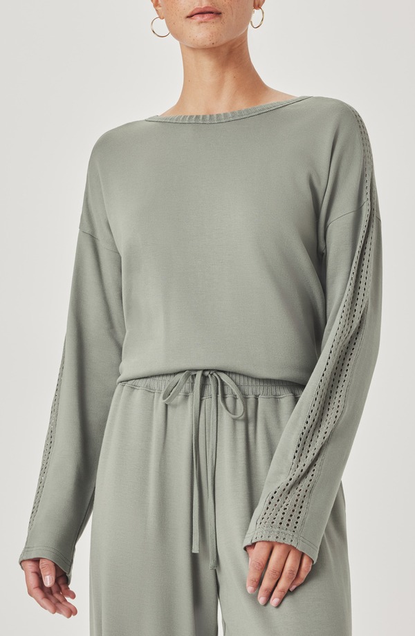 スプレンディット レディース アウター パーカー・スウェット プルオーバー Splendid Jada Pointelle Sweatshirt Eucalyptus Green 緑であること