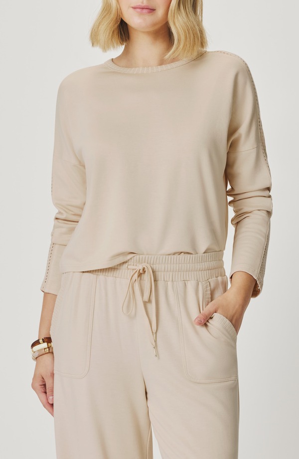 スプレンディット レディース アウター パーカー・スウェット プルオーバー Splendid Jada Pointelle Sweatshirt Light Fawn Beige ベージュ