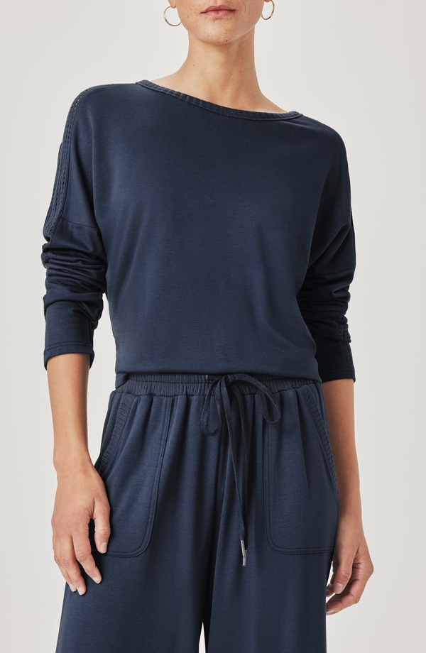 スプレンディット レディース アウター パーカー・スウェット プルオーバー Splendid Jada Pointelle Sweatshirt Navy Blue 米国海軍