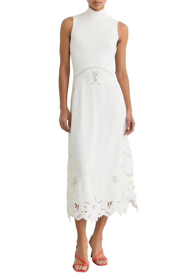 レイス レディース トップス 衣裳 刺しゅう Reiss Phoenix Mixed Media Embroidered Eyelet Detail Dress Ivory 象牙色