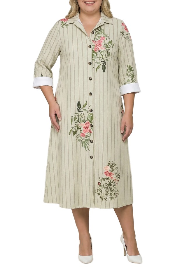 スタンダーズ アンド 稽古 レディース トップス 衣装 御花柄 MIDI プルオーバー 御花 Standards \u0026 Practicestripe \u0026 Floral Midi Shirtdress Beige Floral ベージュ
