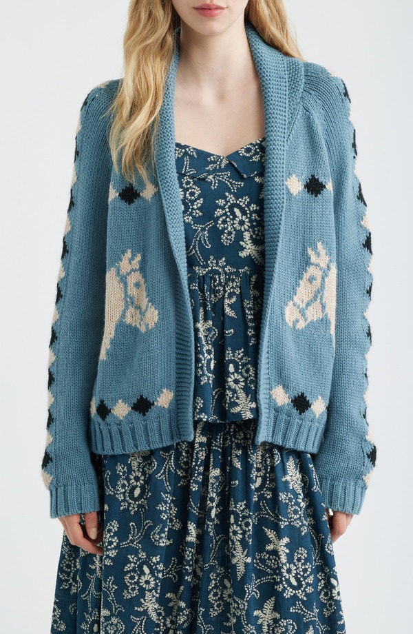ザ・グレート レディース アウター パーカー・スウェット ジレー THE GREAT. Stable Lodge Jacquard Cardigan Blue Bell 青碧