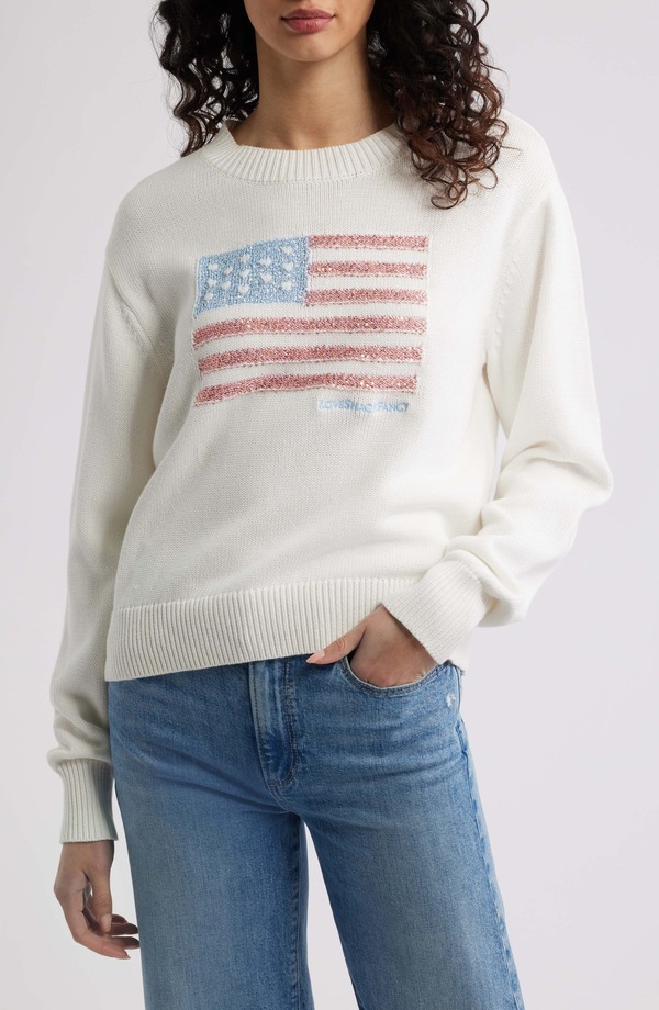 ラブスハックファンシー レディース アウター パーカー・スウェット プルオーバー スパンコール 綿織物 LoveShackFancy Sequin Flag Cotton Sweater Pop Rocket