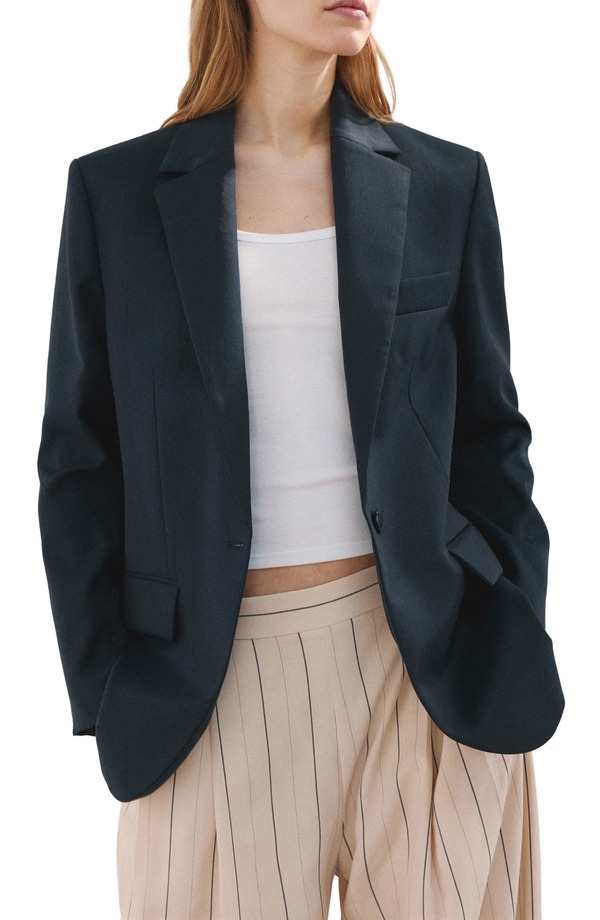 マンゴ レディース アウター 上衣・上衣 スポーツジャケット MANGO Notch Lapel Blazer Navy 米国海軍