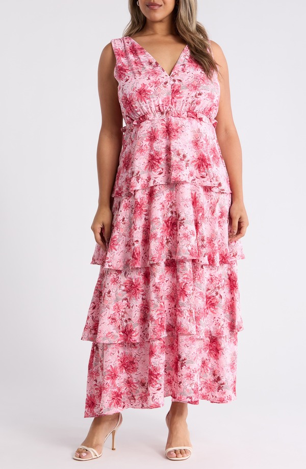 チェルシー 28 レディース トップス 衣装 ティアード フラウンス マキシ Chelsea28 Tiered Ruffle Maxi Dress Pink Susie Patchwork サクラ色