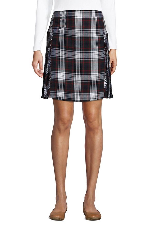 ランズ挙げ句の果て レディース ボトムス 二分の一ズボン下・さる股引き Lands\u0027 End School Uniform Young Side Pleat Plaid Skort Above the Kneevergreen/White Plaid 白いこと