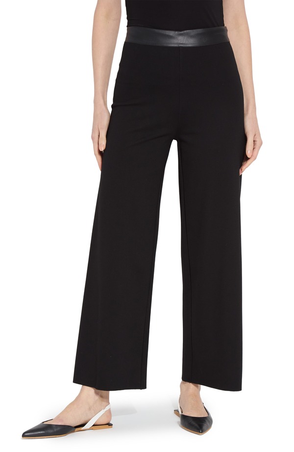 リジー レディース ボトムス レギンス ワイドレッグ ズボン下 なめし革 フェイクレザー Lysse Denver Faux Leather Waist Ponte Wide Leg Pants Black 黒いこと