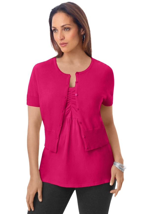 ジェシカ英国の首都 レディース アウター パーカー・スウェット Jessica London Jewel-Neck Shrug Cherry Red 赤いこと