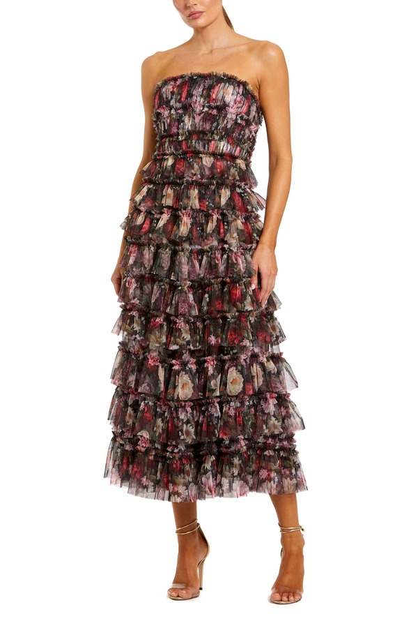 マックダガル レディース トップス 衣装 A 生産ライン フラウンス MIDI ストラップレス Mac Duggal Strapless Micro Ruffle A Line Midi Dress Black Multi 黒いこと