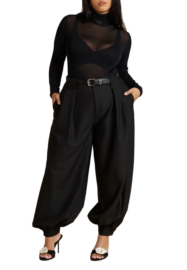 エロクイ レディース ボトムス レギンス ELOQUII Balloon Trouser With Pleats Black Onyx 黒いこと