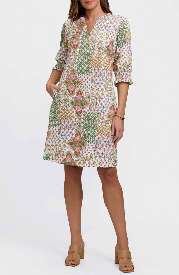狐狸手工芸品 レディース トップス 衣装 パッチワーク Foxcroft Alicia Patchwork Shift Dress Green Multi 緑であること