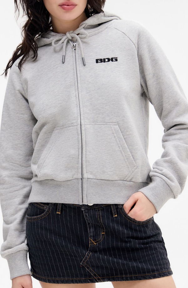 アーバンアウトフィッターズ レディース アウター パーカー・スウェット BDG Urban Outfittershrunken Zip Hoodie Grey 薄墨色