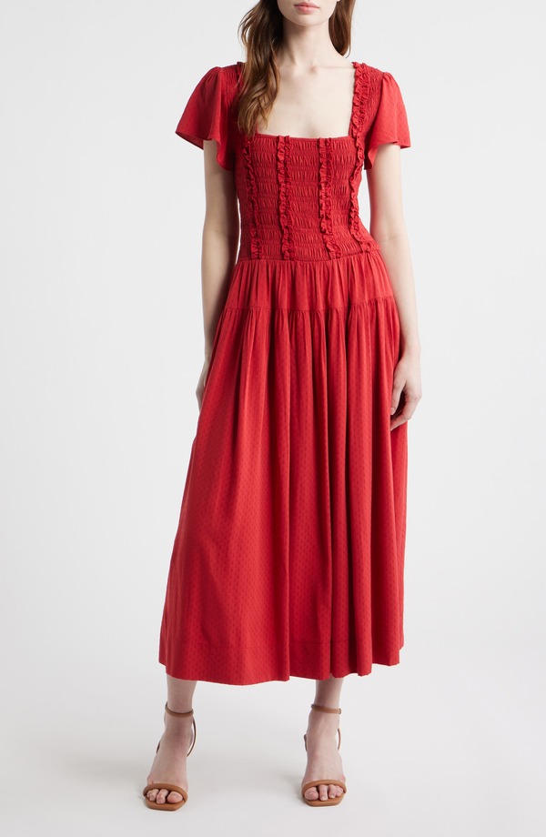 ムーンリバー レディース トップス ワンピース シャーリング マキシ MOON RIVER Smocked Maxi Dress Red レッド|ReVida 店