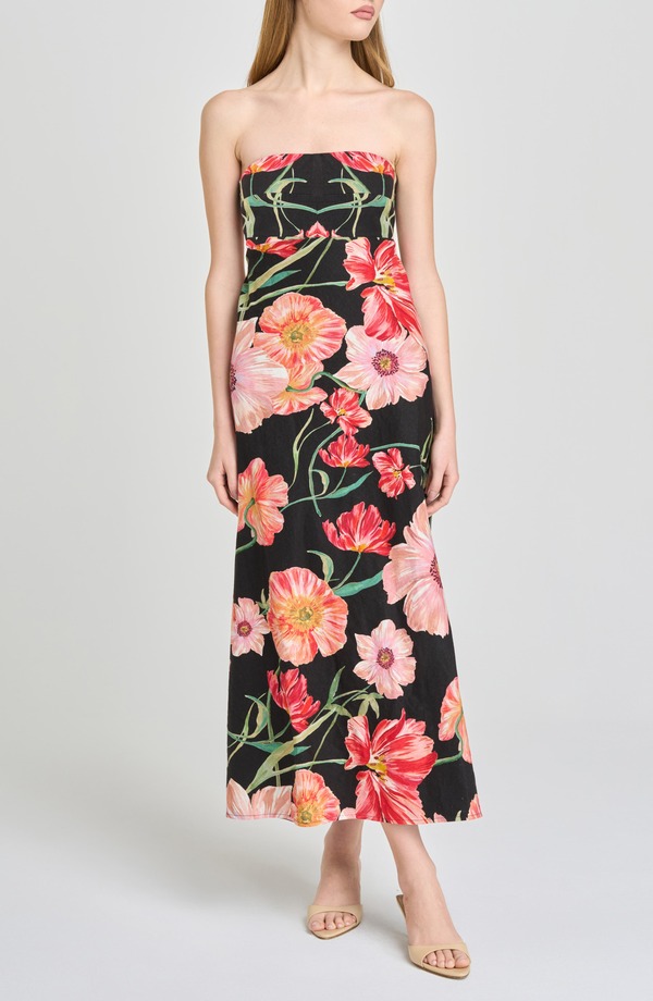亭主持ち レディース トップス 衣装 御花柄 midi ストラップレス 御花 WAYF All Yours Floral Strapless Midi Dress Black Poppies 黒いこと