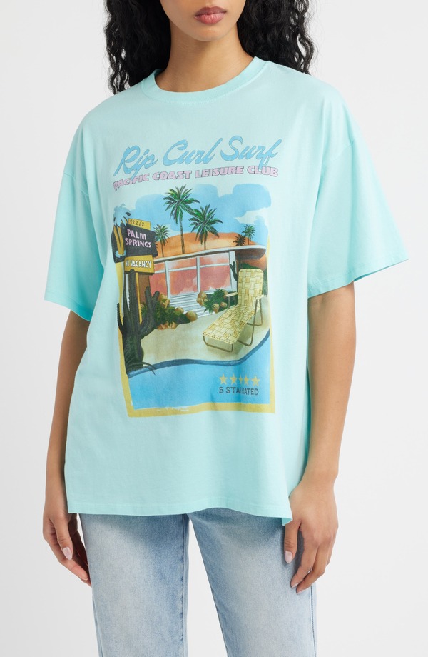 下唇長い巻き毛 レディース トップス ティーシャツ グラフィック Rip Curl Pacificoast Leisure Club Graphic T-Shirt Light Sea Blue 青碧
