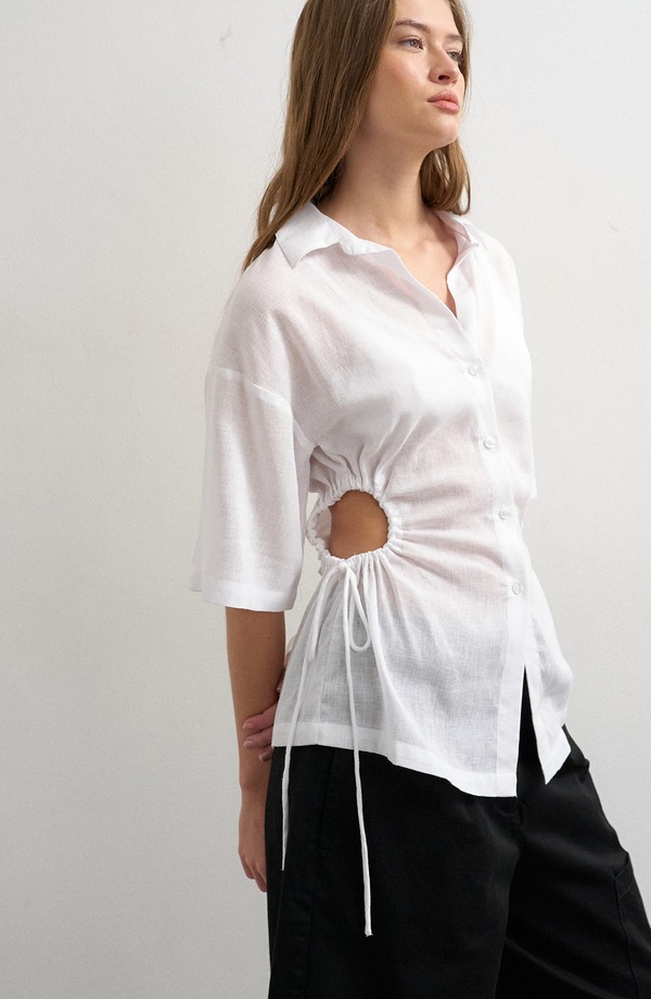 とっ始め販売店 レディース トップス プルオーバー カットアウト Topshop Drawstring Cutout Button-Up Top White 白いこと