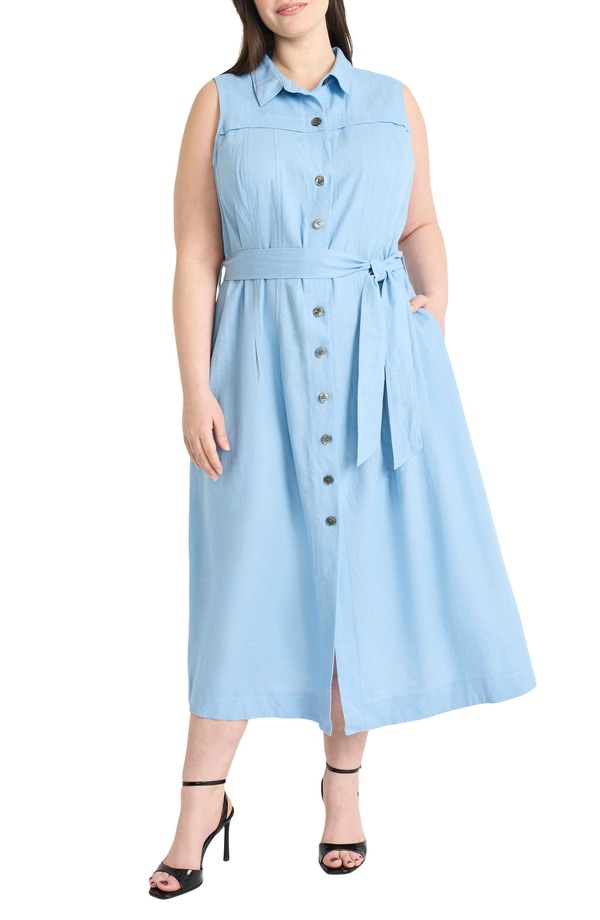 マギー英国の首都 レディース トップス 衣裳 ティーシャツ ノースリーブ マキシ Maggy London Tie Waist Sleeveless Maxi Shirtdress Blissful Blue 青碧