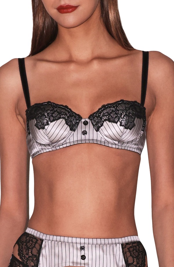 フレーデュマール レディース アンダー御召しもの ブラ 絹地 Fleur Du Mal Executive Underwire Silk Trim Balconette Brash Pinstripe 木灰