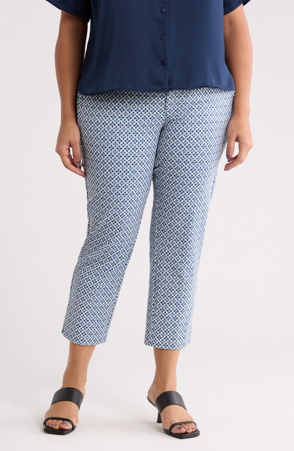 リバプール レディース ボトムス レギンス ズボン下 Liverpool Kelsey Jacquard Slit Hem Tapered Pants Blue White Tile Print 白いこと