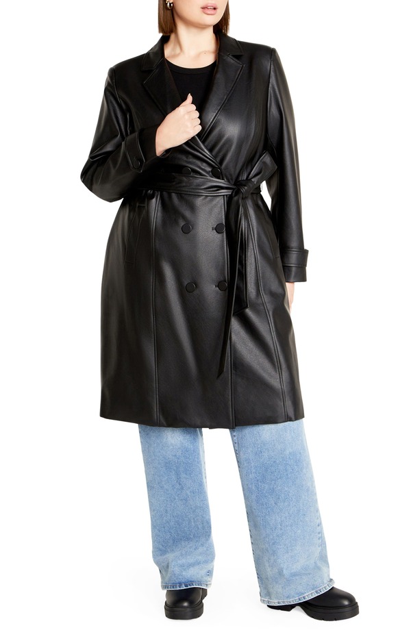 シティーシック レディース アウター 上衣・上衣 厚地の外套 なめし革 フェイクレザー City Chic Briella Faux Leather Trench Coat Black 黒いこと
