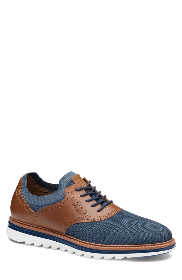 ジョンストンアンドマーフィー メンズ シューズ オックスフォード 編み物 Johnston \u0026 Murphy Braxton Knit Saddle Shoe Navy Knit/ Cognac Full Grain 米国海軍