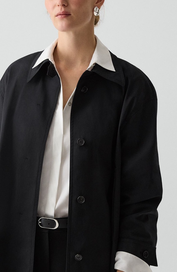 行動論理 レディース アウター 上衣・上衣 A 伝達ルート Theory Sleek A-Line Trench Jacket Black 黒いこと