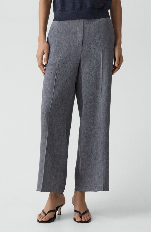 行動論理 レディース ボトムス レギンストレート ズボン下 リネン Theory Classic Straight Leg Linen Blend Pants Ink Blue 青碧