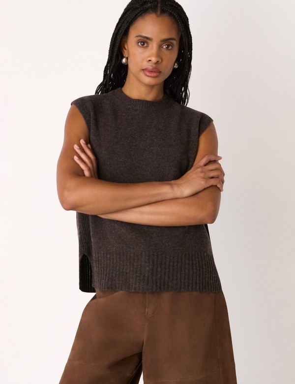 ホイッスルズ レディース アウター パーカー・スウェット より良い 羊毛 ノースリーブ Whistles Wool Sleeveless Vest Brown 赤銅色