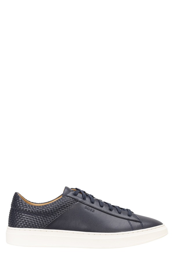 主任者 メンズ シューズ スニーカー なめし革 BOSS Kieran Woven Leather Low Top Sneaker Dark Blue 青色