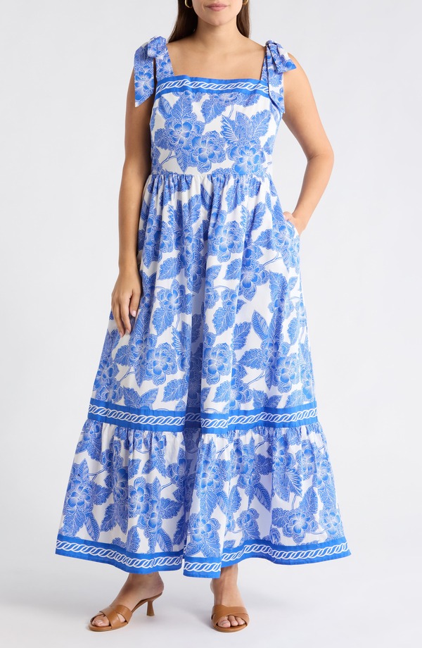 シュガーリップス レディース トップス 衣装 御花柄 シャーリング マキシ 御花 SUGARLIPS Rency Floral Smocked Maxi Dress Wht-Blu