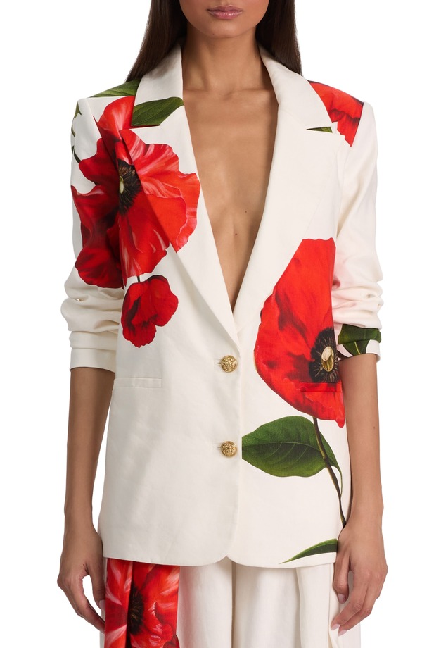 アリス アンド オリビア レディース アウター 上衣・上衣 刷り上げる スポーツジャケット Alice + Olivia Elna Long Poppy Print Blazer Summer Poppy