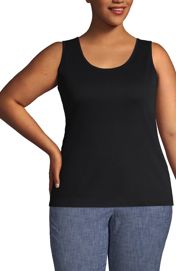 ランズ挙げ句の果て レディース トップス プルオーバー 綿織物 Lands\u0027 End Cotton Tank Top Black 黒いこと