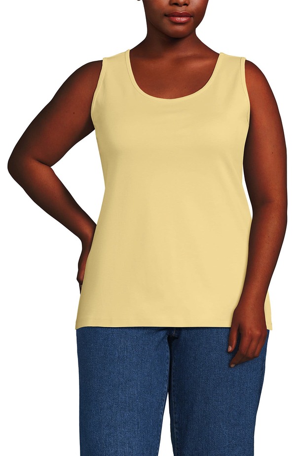 ランズ挙げ句の果て レディース トップス プルオーバー 綿織物 Lands\u0027 End Cotton Tank Topale Sunbeam Yellow 黄色