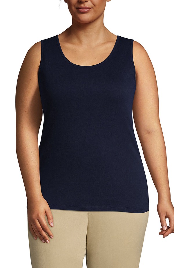 ランズ挙げ句の果て レディース トップス プルオーバー 綿織物 Lands\u0027 End Cotton Tank Top Radiant Navy 米国海軍