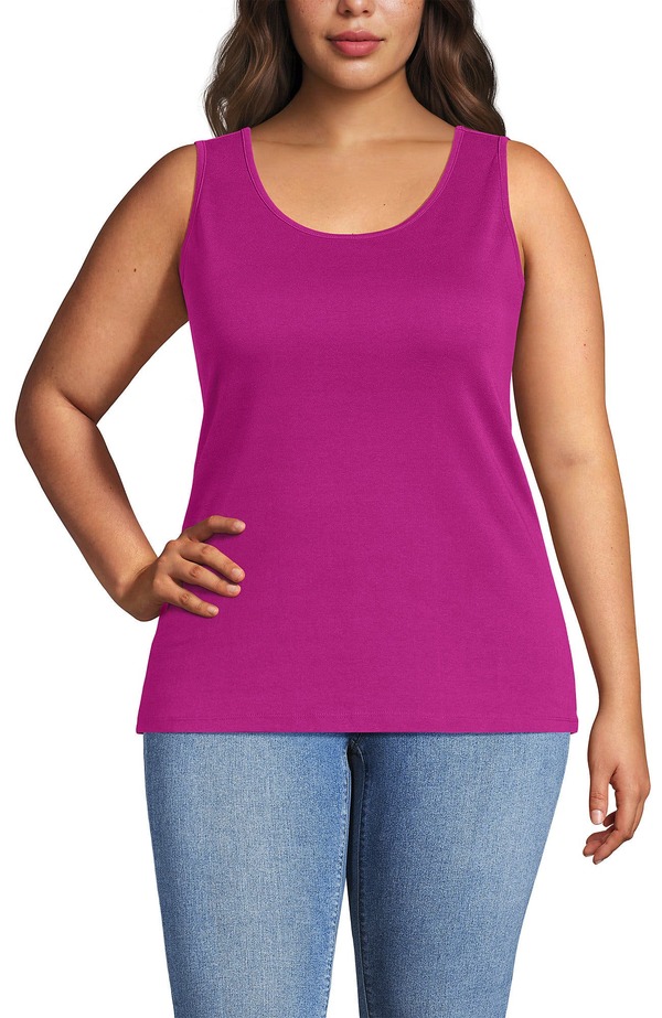 ランズ挙げ句の果て レディース トップス プルオーバー 綿織物 Lands\u0027 End Cotton Tank Top Raspberry Sorbet