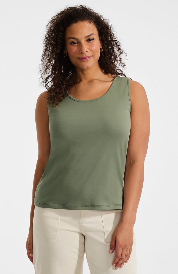 ランズ挙げ句の果て レディース トップス プルオーバー 綿織物 Lands\u0027 End Cotton Tank Top Sage サルヴィア
