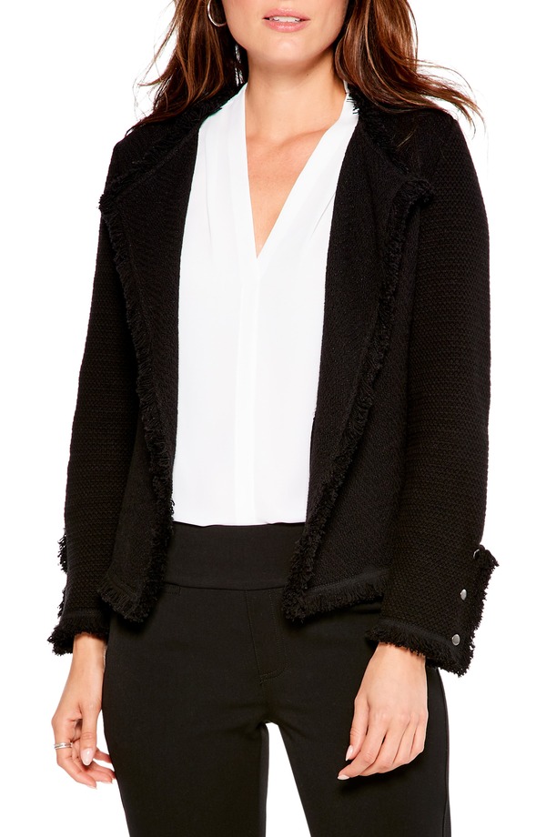 ニックプラスゾーイ レディース アウター ジャケット・ブルゾン ニット フリンジ NIC+ZOE Fringe Mix Knit Jacket Black Onyx ブラック｜ReVida 店 40,170円