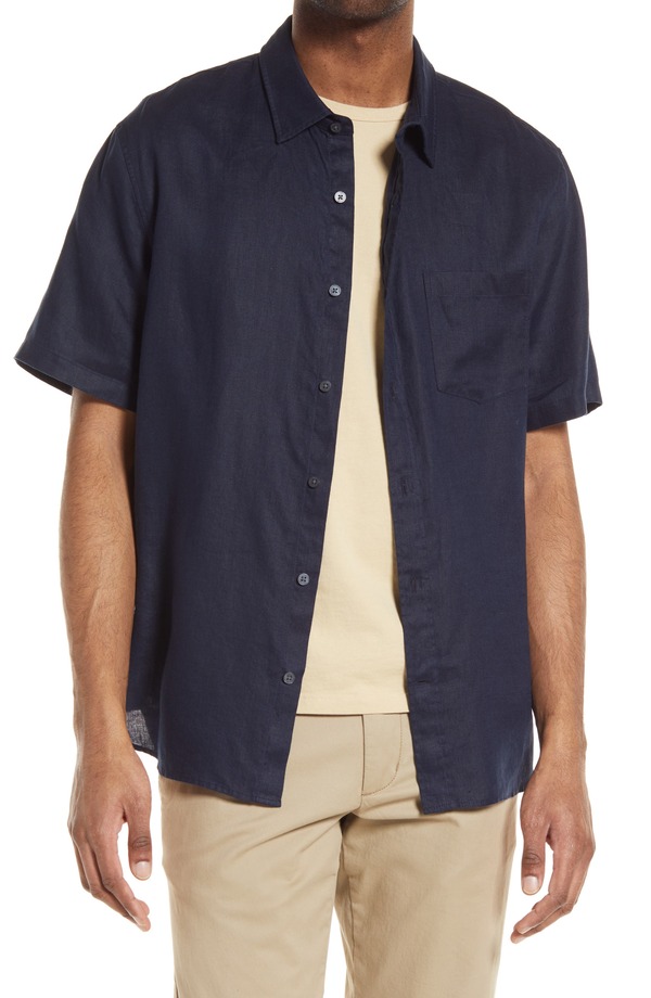 ヴィンス メンズ トップス シャツ リネン Vince Classic Fit Short Sleeve Linen Shirt Coastal