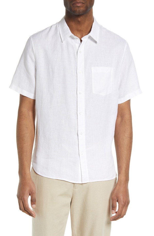 ヴィンス メンズ トップス シャツ リネン Vince Classic Fit Short Sleeve Linen Shirt Optic White ホワイト