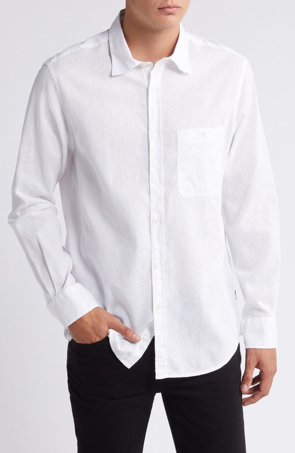 セブンフォーオールマンカインド メンズ トップス シャツ コットン リネン 7 For All Mankind Solid Cotton & Linen Button-Up Shirt White ホワイト