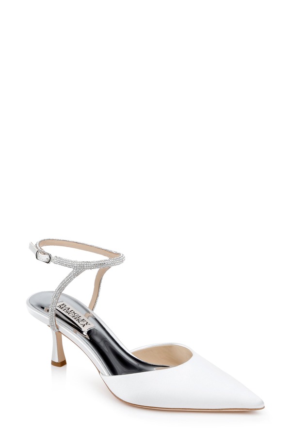 バッドグレイミッシカ レディース シューズ ヒール アンクル Badgley Mischka Collection Autumn Pointed Toe Ankle Strapump White Satin ホワイト