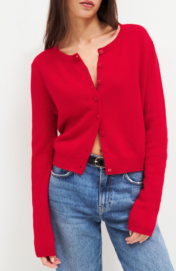 リフォーメーション レディース アウター パーカー・スウェット カーディガン Reformation Clara Cashmere Crew Cardigan Cherry｜ReVida 店