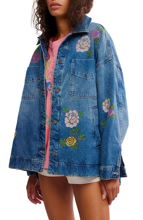 フリーピープル レディース ボトムス デニムパンツ 刺繍 ジャケット Free People Madison Embroideredenim City Jacket Cowboy Romance デニム|ReVida 店