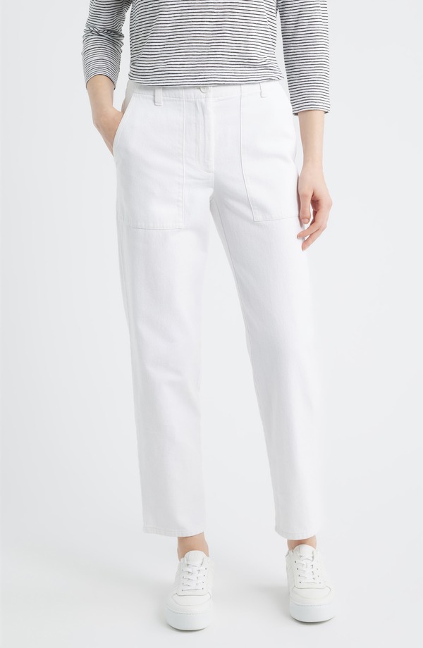 エイリーンフィッシャー レディース ボトムス レギンス ズボン下 綿織物 Eileen Fisher Easy Tapered Organicotton Pants White 白いこと