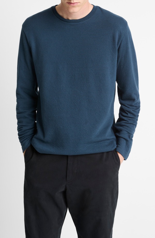 ヴィンス メンズ トップス ティーシャツ 編み物 Vince Stripedouble Knit-Shirt Clear Lake/ Rapids 縞模様 トップス-Tシャツ・カットソー