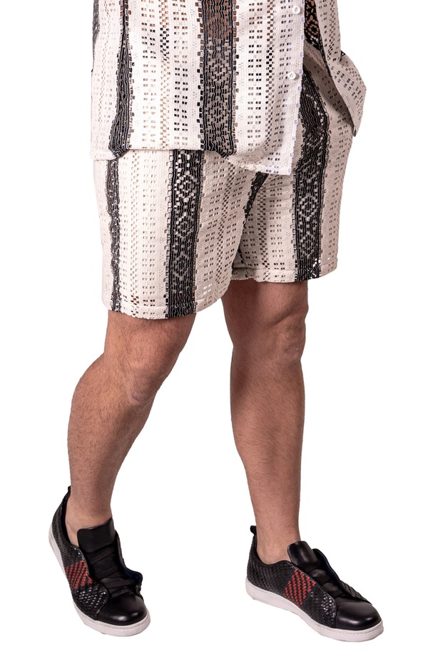 マセオ メンズ ボトムス ハーフパンツ・ショーツ ショートパンツ コットン Maceoo Stripescream White Stretch Cotton Shorts White ホワイト｜ReVida 店