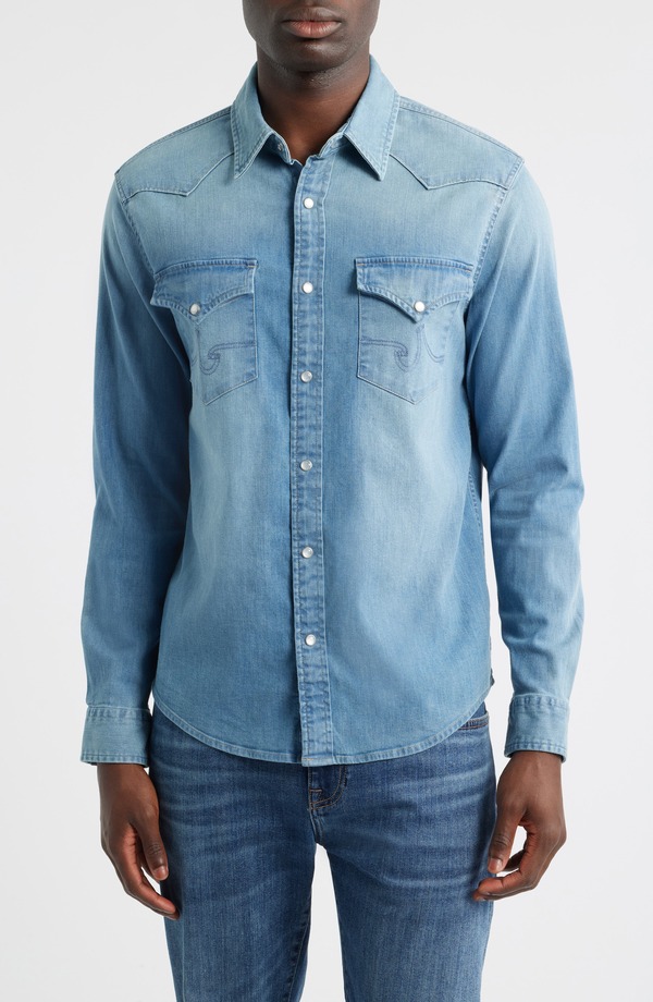 エージー メンズ トップス シャツ デニム AG Huston Classic Fit Western Denim Snap-Up Shirt Stanton デニム